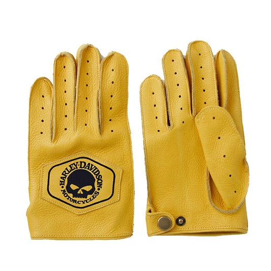 HD Skull Logo Yellow Full Finger Vintage Motorcycle Gloves by RiderOut