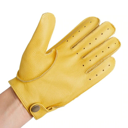 HD Skull Logo Yellow Full Finger Vintage Motorcycle Gloves by RiderOut