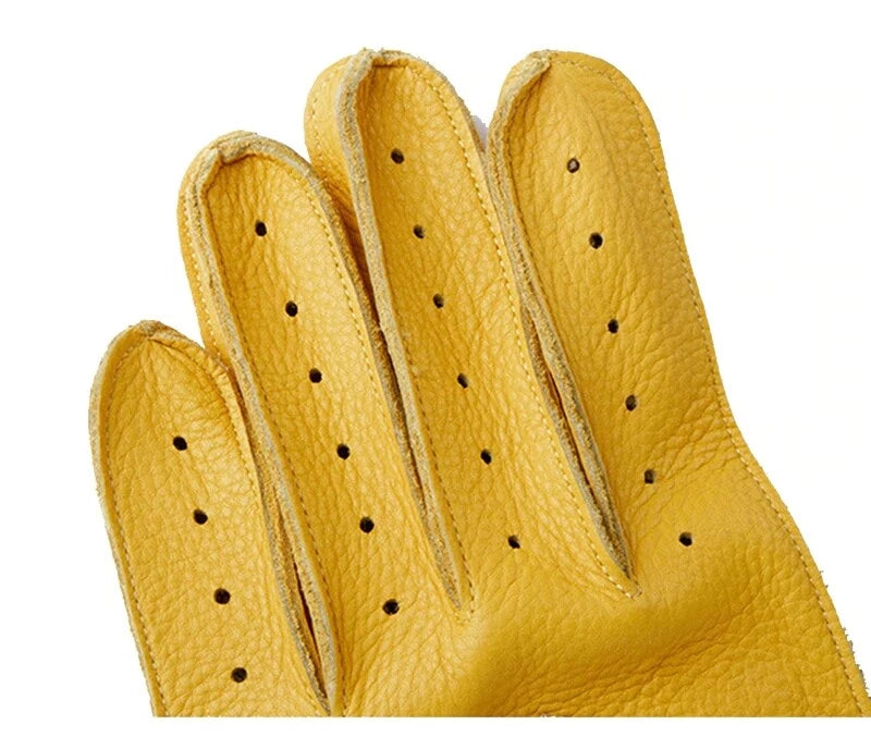 HD Skull Logo Yellow Full Finger Vintage Motorcycle Gloves by RiderOut