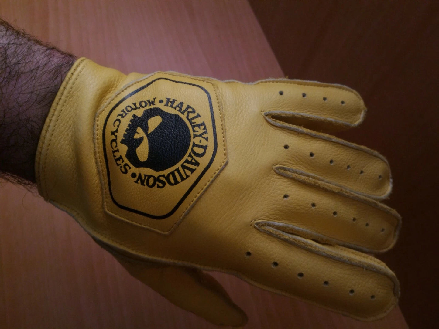 HD Skull Logo Yellow Full Finger Vintage Motorcycle Gloves by RiderOut