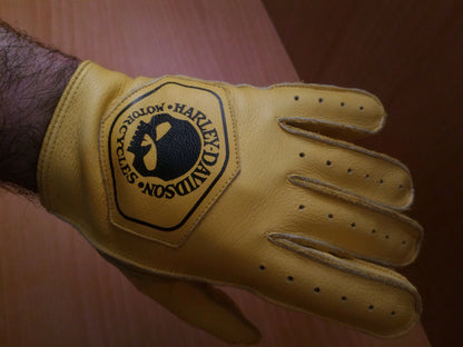 HD Skull Logo Yellow Full Finger Vintage Motorcycle Gloves by RiderOut
