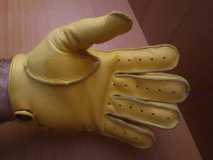 HD Skull Logo Yellow Full Finger Vintage Motorcycle Gloves by RiderOut